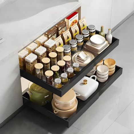 Klebstoff Küchenschublade Schiebeschublade Schrank Schublade Teleskop Ausziehbar Schublade 32-52cm T X 42cm B X 7,5cm H Göttlicher Küchenorganisator (grau)