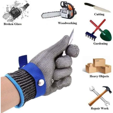 Schlachterhandschuh Aus Edelstahl-kettenhemd, Schnittfest, Blau, Hohe Leistung, Schutzstufe 5, Größe Xl