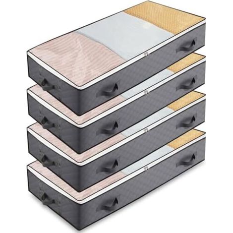 4er-set Bettunterbettkisten 90l Aufbewahrungsboxen Unter Dem Bett Mit Transparentem Fenster Und Verstärkten Griffen Für Decken, Bettlaken, Kleidung, Bettdecken Und Kissen (grau)