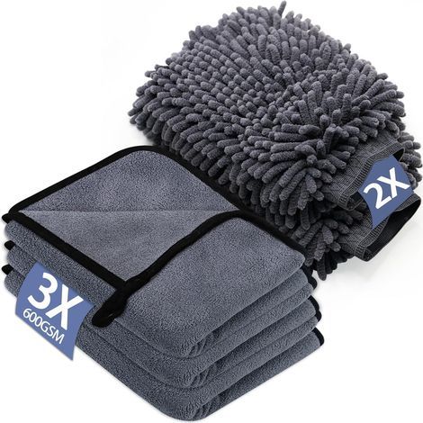 Auto-reinigungsset, 3er-pack Mikrofasertücher Für Autos & 2er-pack Mikrofaser-autowaschhandschuhe