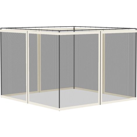 Moskitonetze Für Gartenpavillon 3 X 3 M - Set Aus 4 Reißverschluss-moskitonetzen + Befestigungshaken - Polyester Nylon