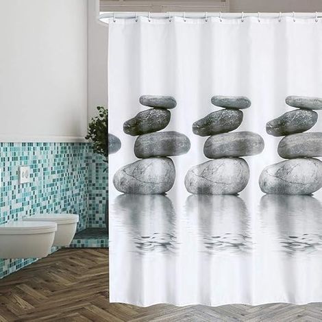 1 Stück Duschvorhang Mit Grauem Steinmuster, Wasserdicht Und Schimmelresistent, Badvorhang Mit Aufhängehaken, 180x200 Cm