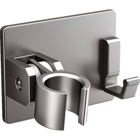 Duschhalterung Klebend, Duschbrause-halter Aluminium, Einstellbarer Winkel 120°, Rechteckiger Duschbrause-halter Mit Haken, Pistolen-grau
