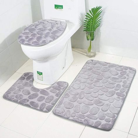 Neues Rutschfestes Badematten-set, 3-teiliges Badezimmermatten-set Mit Toilettenvorleger (grau V2)