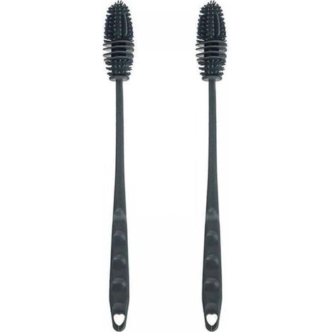 Set Aus 2 Silikon-flaschenbürsten Mit Langem 28-cm-griff (grau)