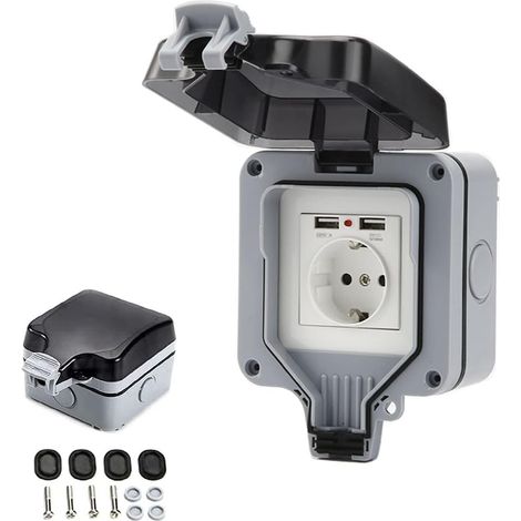 Wasserdichte Steckdose Ip66 Mit Usb-anschlüssen, Elektrische Außensteckdose Mit Abdeckung, Wandsteckdosengehäuse Für Garten, Garage, Pool