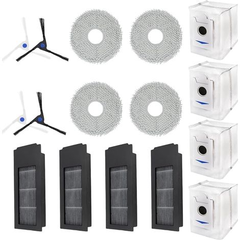 Set Aus 16 Hepa-staubbeuteln Als Ersatz Für Ecovacs Deebot X2/x2 Omni / X2pro / Dex86 Staubsauger, 4 Seitenbürsten, 4 Hepa-filter, 4 Wischmopps Und 4 Staubbeutel