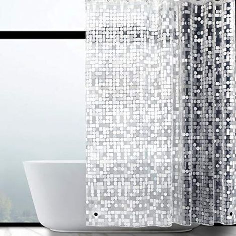 Schimmelresistenter Duschvorhang 180 X 180 Cm, Wasserdichtes Eva Mit 12 Ringen, Halbtransparenter Badvorhang 0,15 Mm Mit Magnetischem Unterem Gewicht, Geometrisches Muster, Für Die Badewanne