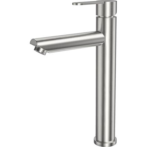 Gebürstetes Badezimmer-wasserhahn, Hoher Waschbeckenmischer Für Modernes Badezimmerdesign Aus Edelstahl, Warmes Und Kaltes Wasser, Verfügbar Mit 60 Cm Anschlussschlauch