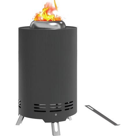Edelstahl-feuerschale Ø16x25cm, Feuerstelle Mit Schürhaken, Rauchfreie Feuerschale, Grau