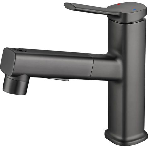 Badarmatur, Drei Wasserstrahlarten (strahl, Brause, Fontäne), Ausziehbarer Sprühkopf (grau)