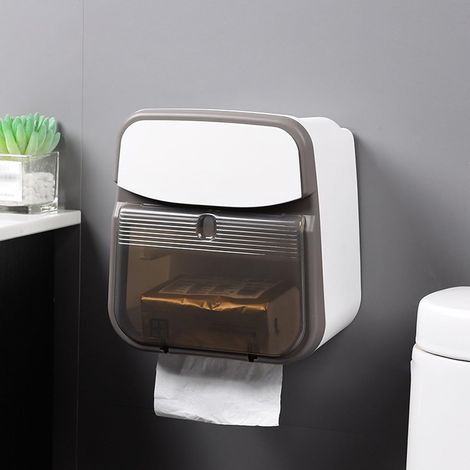 Selbstklebender Toilettenpapierhalter Mit Schublade Und Ablage, Wasserdichter Toilettenpapierspender Für Das Badezimmer, Grau