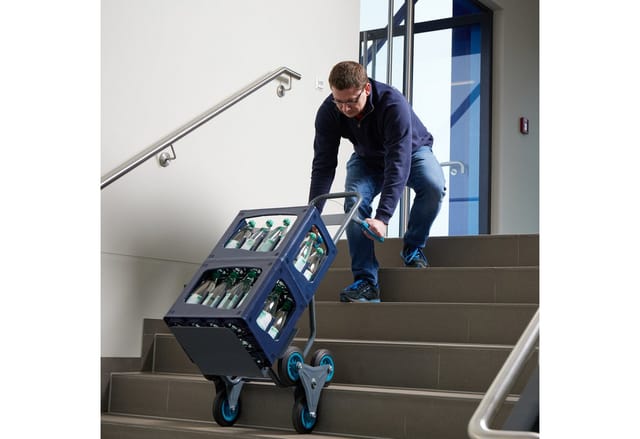 Relaxdays - Treppensackkarre, klappbare Treppenkarre, bis 200 kg, Sackkarre Treppensteiger, höhenverstellbar, grau/blau