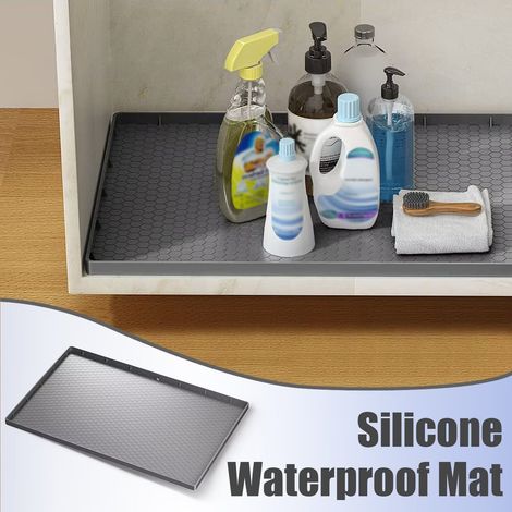 Spülenmatte, Unterspülenmatte, 34 X 22 Zoll, Spülenmatte Für Die Küche, Wasserdichte Silikonbeschichtung Mit Ablaufloch (grau)