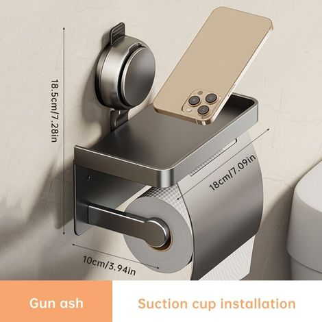 1 Stück - Wandhalterung Für Toilettenpapier Aus Aluminium, Grau - Geeignet Für Rollen Und Taschentücher - Saugnapf Ohne Bohren - Einfache Und Zeitsparende Installation