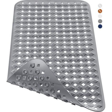 Extra Langer, Rutschfester Badteppich Mit Ablauföffnungen, Saugnäpfen, Phthalatfrei, Latexfrei, Bpa-frei Und Maschinenwaschbar, 70 X 40 Cm, Grau