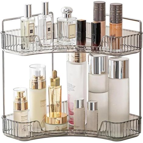Make-up-organizer, Make-up-aufbewahrung, Kosmetik-organizer, Kosmetikständer, Parfüm-organizer Für Badezimmer (grau, 2 Ebenen)