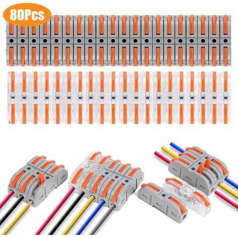 Schnelle Elektrische Steckverbinder Mit Hebel, 80 Stück Schnelle 1-draht-2-eingangs-klemmen, Schnelle Elektrische Domino-klemmen, Kabeldrahtsteckverbinder Frei Kombinierbar, Pa/pc Feuerhemmend