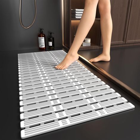 Antirutsch- Und Schimmelresistenter Badteppich - 90 X 40 Cm - Extra Lang - Duschmatte Aus Gummi Mit Saugnäpfen Für Den Innenbereich