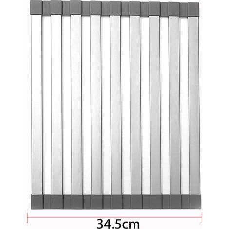 Großer Rollbarer Geschirrtrockner, Rollbarer Geschirrtrockner, Spülenabdeckung, Küchenzubehör Für Spülen, Rollbarer Aluminium-geschirrtrockner, Faltbar, Rollbar (48 × 34,5 Cm)