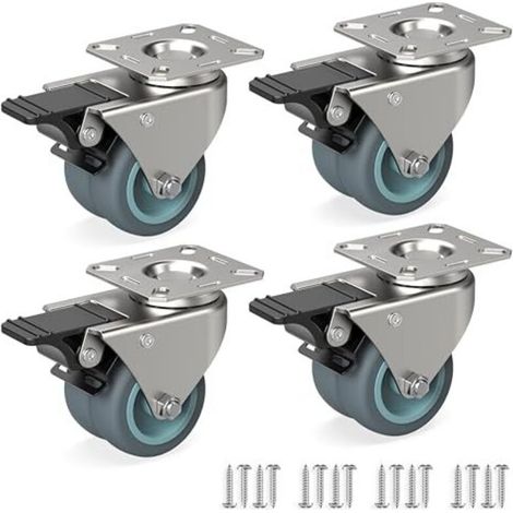Satz Mit 4 Möbelrollen, 50 Mm – Schwenkrollen Mit Bremse, Bis Zu 100 Kg Pro Rolle – Schwerlastrollen Für Innen- Und Außenbereich – Industrierollen