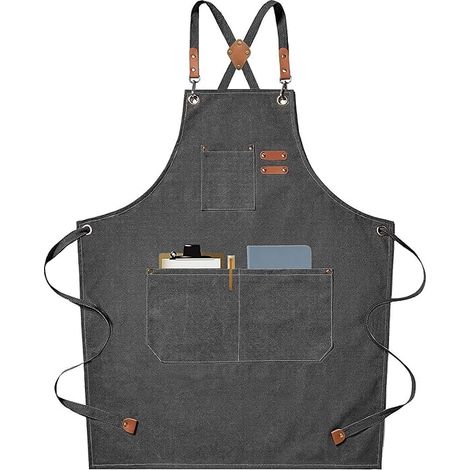 Schürze Aus Gekreuzter Leinwand Mit Taschen Für Herren Und Damen-gray