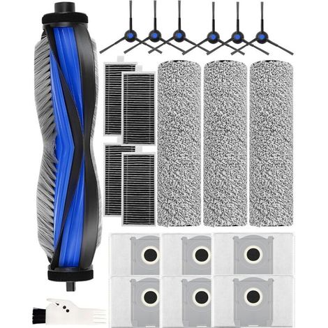 Set Mit 21 Zubehörteilen Für Ecovacs Deebot X8 Omni / X8 Pro Saugroboter. 1 Hauptbürste, 3 Walzenbürsten, 4 Hepa-filter, 6 Staubbeutel, 6 Seitenbürsten, 1 Reinigungsbürste