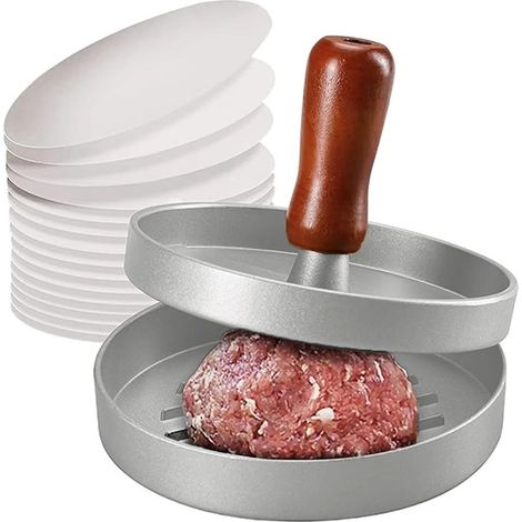 Silberne Hamburgerpresse 11,8 X 11,8 X 7,9 Cm (1 Stück) Mit 100 Backpapierblättern Set Aus Gegossenem Aluminium