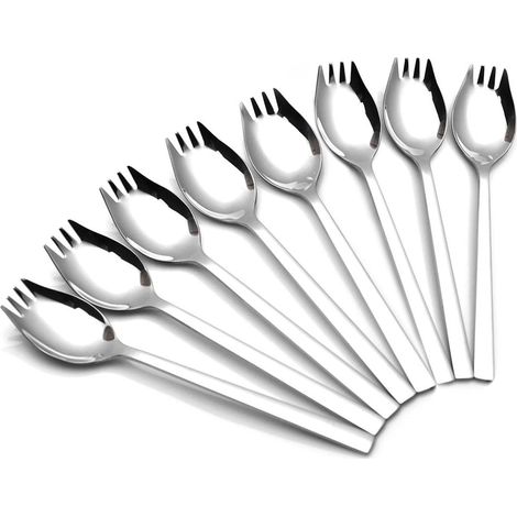 6-teiliges Set Aus Edelstahl 304, 2-in-1 Gabel-löffel, Suppenlöffel-gabel, Salatgabel, Spaghettileffel, Geeignet Für Obst, Eiscreme, Ideal Für Outdoor-camping (8)