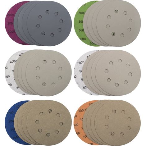 30 Stück Schleifscheiben 125mm, 8 Löcher, Schleifpapier Trocken/nass, Pads Für Exzenterschleifer, Schleifblätter Für Metall Und Holz, Körnung 2000/3000/4000/5000/7000/10000-ra