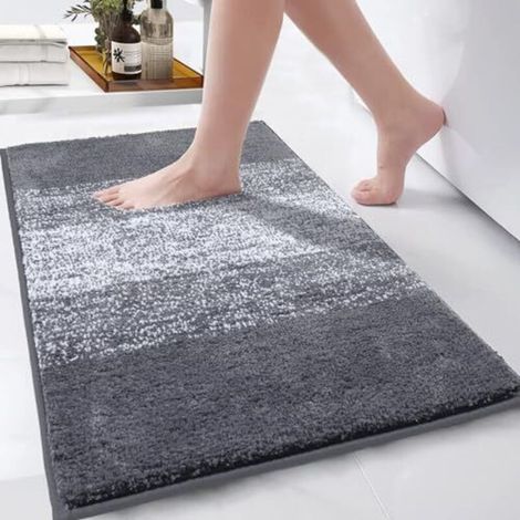 Rutschfester, Maschinenwaschbarer Badteppich, 80 X 120 Cm, Super Wasserabsorbierend, Extra Weicher Badematten Für Badezimmer Und Toilette, Grau