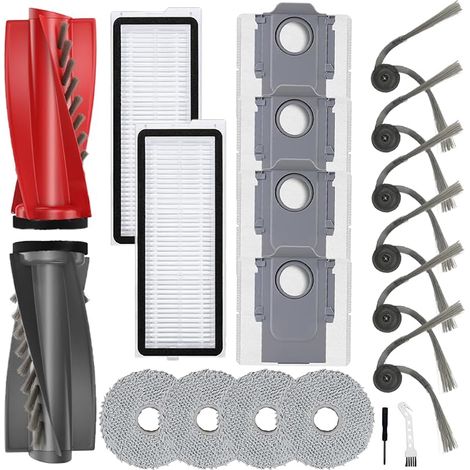 Set Mit 20 Ersatzteilen Für Roborock Qrevo Curv/s5x/qrevo Edge Saugroboter, 1 Paar Hauptbürste, 6 Seitenbürsten, 4 Wischpads, 4 Staubbeutel, 2 Hepa-filter