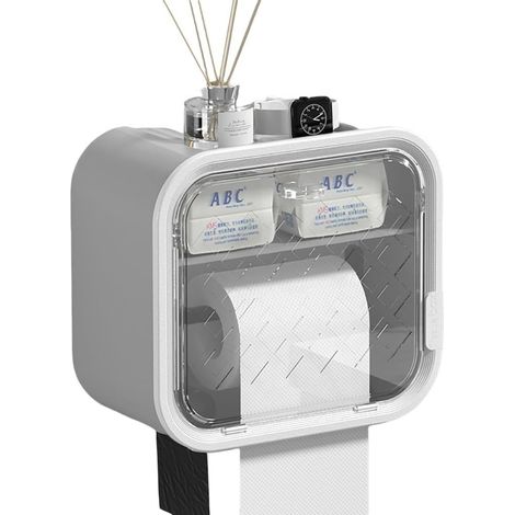 Wandmontierter Toilettenpapierhalter Für Badezimmer Mit Aufbewahrungsfach Und Toilettenpapierrollenhalter (grau)