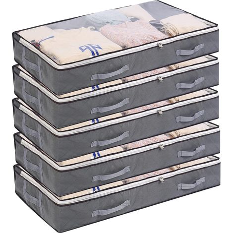 5 Stück Bettunterbett-aufbewahrungsbeutel, Faltbare Kleidersäcke, 75l Große Kapazität Aufbewahrungscontainer Mit Transparentem Fenster, Verstärkten Griffen Und Reißverschluss, Vliesstoff-organizer