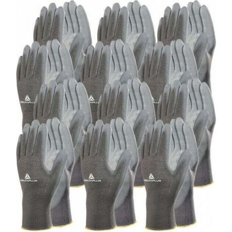 12 Paar Gestrickte Handschuhe Aus Polyamid / Mit Polyurethan-palme Ve702pg Delta Plus - Größe: 10