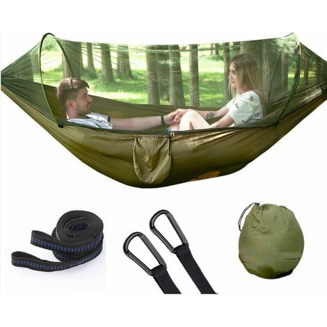 Camping-hängematte Mit Moskitonetz, 1-2 Personen, Tragbar Und Leicht, Fallschirm-pop-up Für Outdoor, Camping, Reisen, Strand (275x140cm/olivgrün)