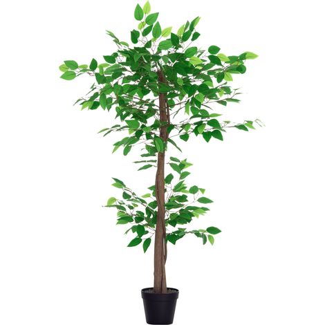 Künstliche Teepflanze Mit 546 Realistischen Blättern Und 120 Cm Hohem Zementtopf, Grün