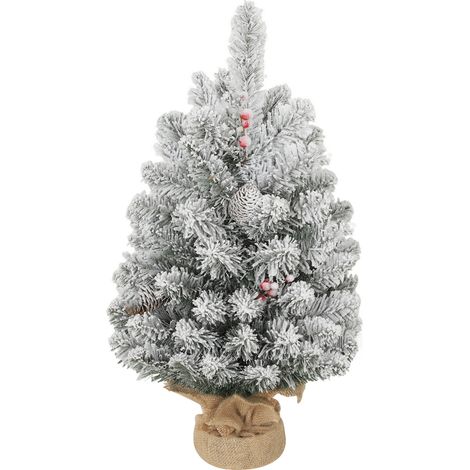 Kleiner Weihnachtsbaum, 60 Cm Hoch, Mit 72 Schneebedeckten Ästen, Tannenzapfen Und Roten Beeren, Grün