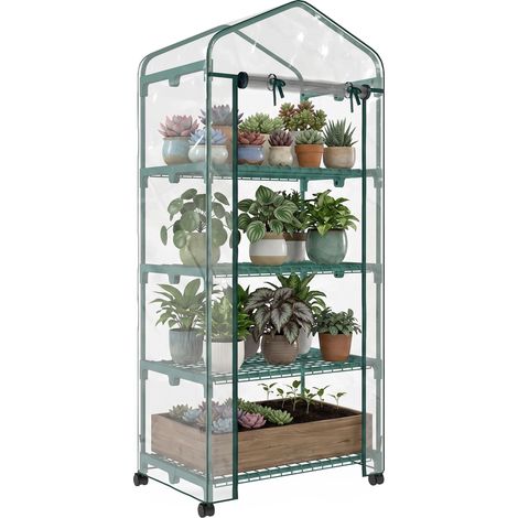 Vertikales Gewächshaus Mit 4 Ebenen, Regal Aus Stahl Und Grünem Pvc, 69 X 50 X 165 Cm
