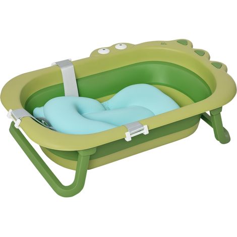 Faltbare Babybadewanne Für 0 Bis 3 Jahre Mit Verstellbarem Blauem Kissen Und Rutschfesten Füßen, 80 X 53,9 X 20,8 Cm, Grün