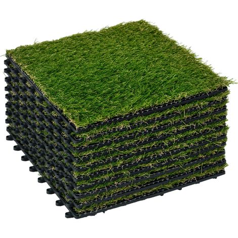 Kunstrasen-set, 10 Fliesenplatten, 30 X 30 Cm, Komfortdicke 3 Cm, Zum Ineinanderstecken, Grün