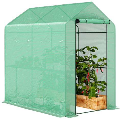 Gartenhaus Aus Pe Mit 2 Regalebenen. Balkongewächshaus. Verstärkte Plane 140 G/m². Stahlrahmen. 186x120x190cm. Grün