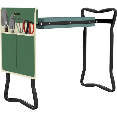 Klappbare Gartenbank Mit Knieschutz, Werkzeugtaschen Und Polsterung. Belastbar Bis Zu 150 Kg. Arbeitshocker Zum Knien Oder Sitzen. 58 X 28 X 49 Cm. Grün.