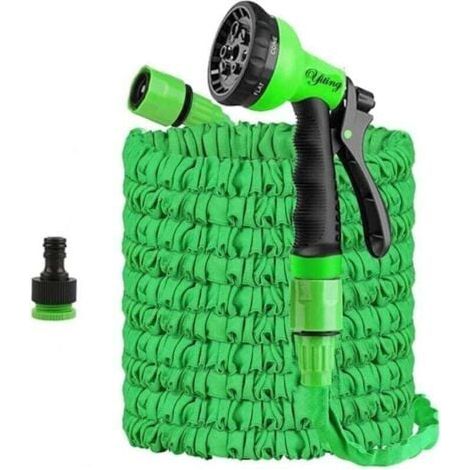Dehnbarer Gartenschlauch (7,5 M/15 M/30 M/37,5 M/45 M/60 M) Mit 8 Sprühfunktionen, Adaptierbaren Anschlüssen 1/2" Und 3/4", Dehnbarer Wasserschlauch (30 Meter), Grün