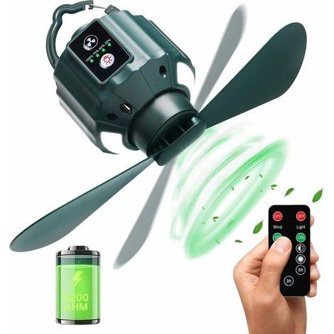 Tragbarer, Wiederaufladbarer Usb-campingventilator Mit 5200 Mah – 3 Geschwindigkeitsstufen – Fernbedienung – Licht- Und Timerfunktion