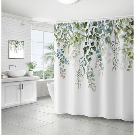 Duschvorhang Grüne Blätter, Duschvorhang Eukalyptus Badezimmer Anti-schimmel Wasserdicht Polyester Stoff Waschbar Blickdicht Duschvorhänge Mit Haken Für Badewanne 180x180cm