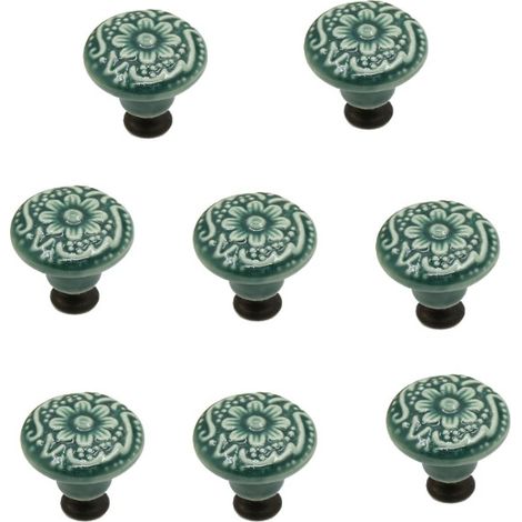 8 Grüne Keramikknöpfe, Vintage-schranktürgriffe, Schubladenknöpfe, Keramik-türgriffe, Schubladengriffe, Kommodenknöpfe, Schubladenknopf-set