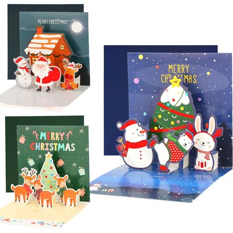3d Pop-up Weihnachts-grußkarte Mit Umschlägen, Set Aus 3 Kreativen Weihnachtskarten Als Geschenk Für Mädchen Und Jungen, Weihnachtsbriefe, Weihnachtsdekoration, Geburtstags- Und Neujahrskarte
