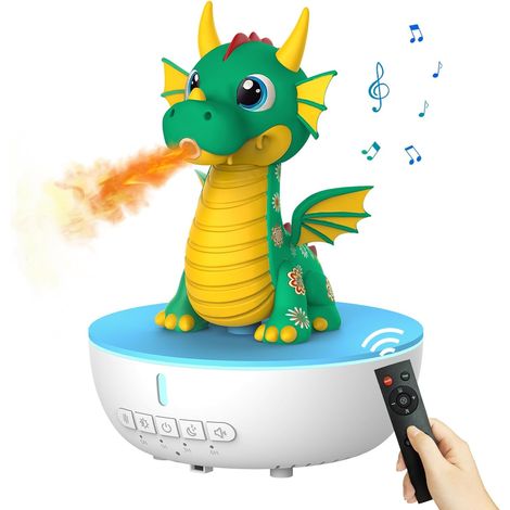 Feuerdrache Ätherische Öle Diffusor, 200ml Luftbefeuchter Und White Noise Maschine Mit Fernbedienung Und Timer, Led Nachtlicht 7 Farben Für Schlafzimmer, Büro (grün)