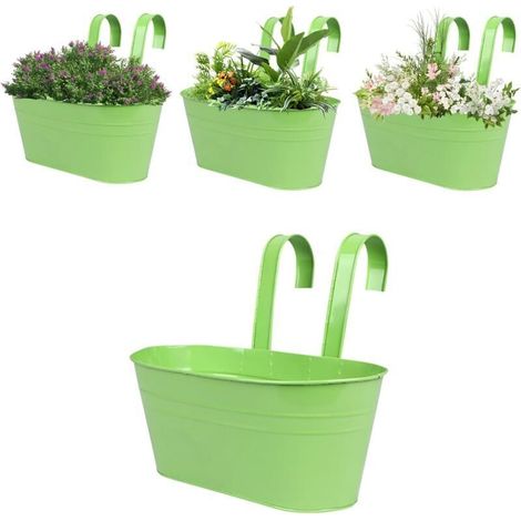 Aufhängbare Metall-blumentöpfe Für Zäune, Outdoor-pflanzenbehälter Mit Drainagelöchern Und Haken Für Garten, Veranda, Balkon, Terrasse (grün, 1 Stück)
